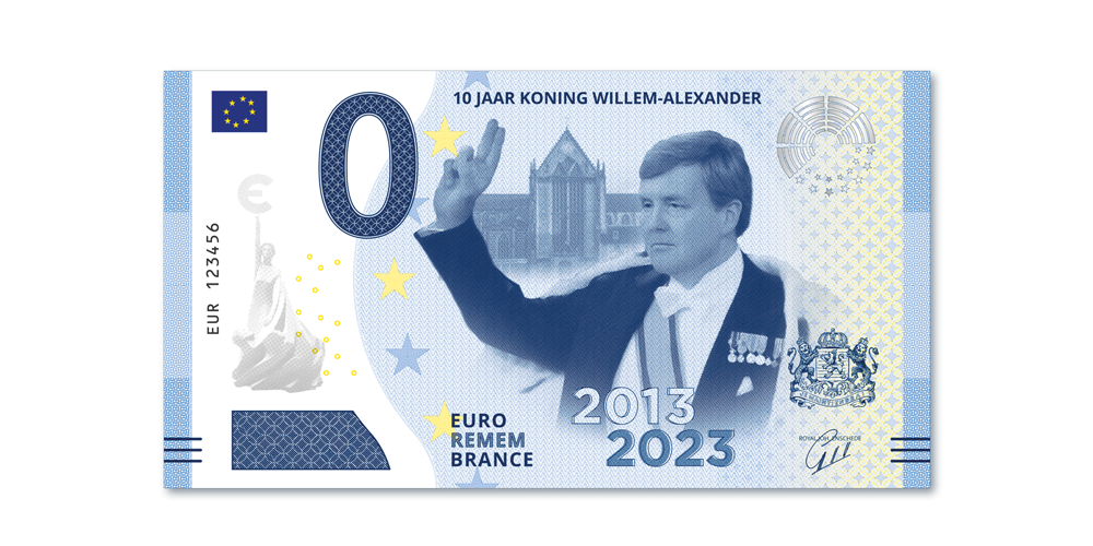 Winderig Schouderophalend Leidingen Officiëel Euro-Herdenkingsbiljet - 10 jaar Koning Willem Alexander - 10  jaar Koning – Het Nederlandsche Muntenhuis