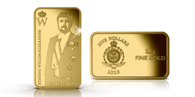 De Gouden bekroning van uw reeks: Officieel eerbetoon aan 10 jaar Koning Willem- Alexander in 2.5 gram puur goud