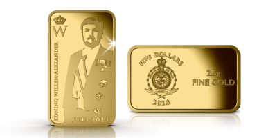 Exclusief portret van onze Koning in puur goud