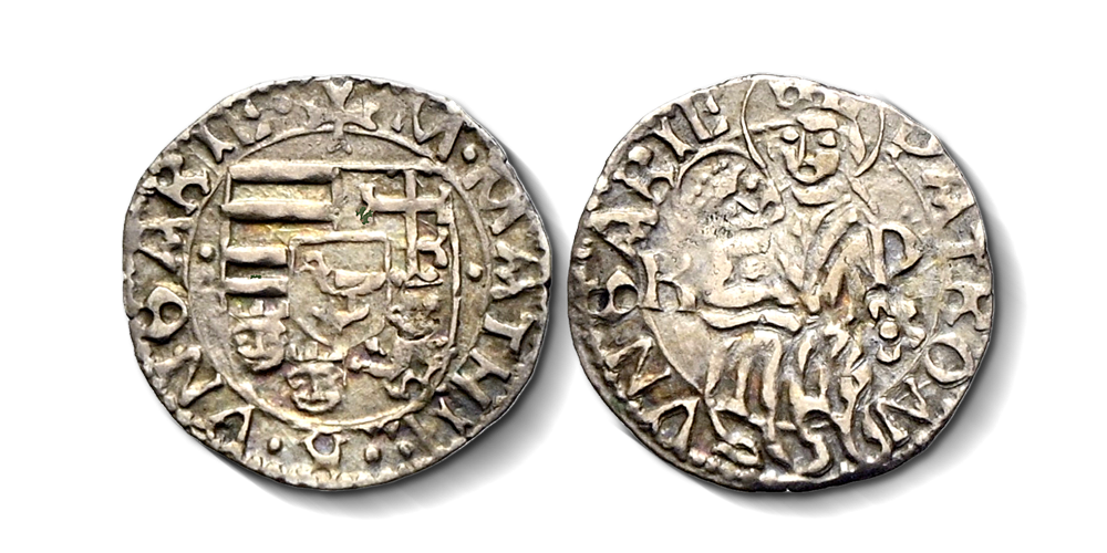 Originele Middeleeuwse zilveren Denar met Maria Jezus motief