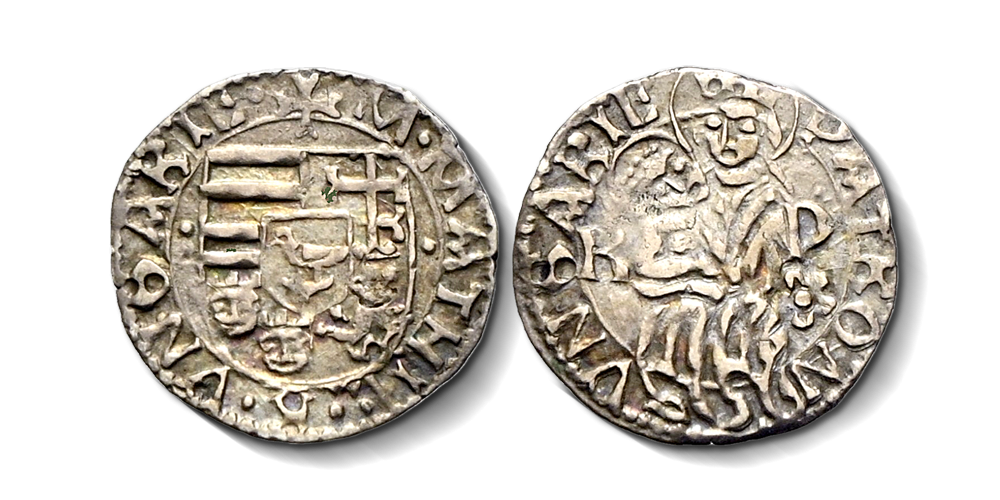Originele Middeleeuwse zilveren Denar met Maria Jezus motief Originele Middeleeuwse zilveren Denar met Maria Jezus motief