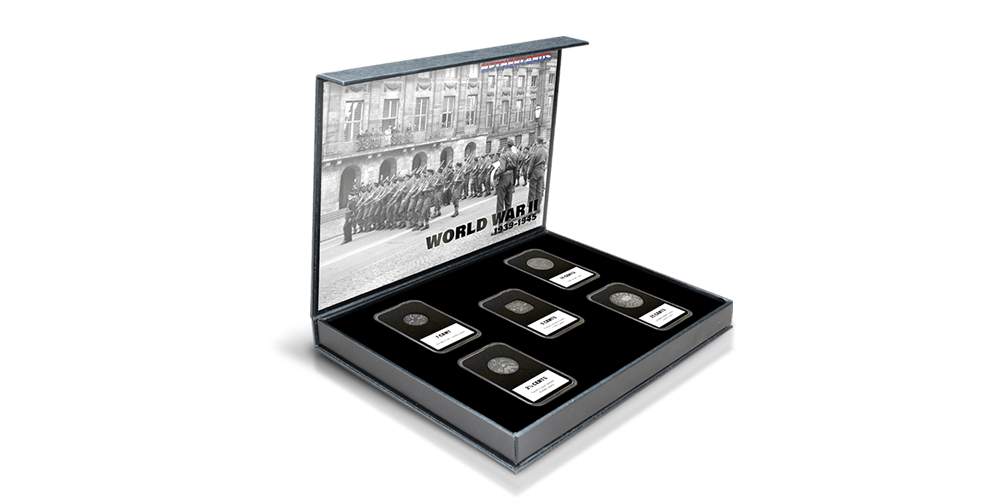 Complete set van 5 Nederlandse oorlogsmunten in omloop tijdens WW2 
