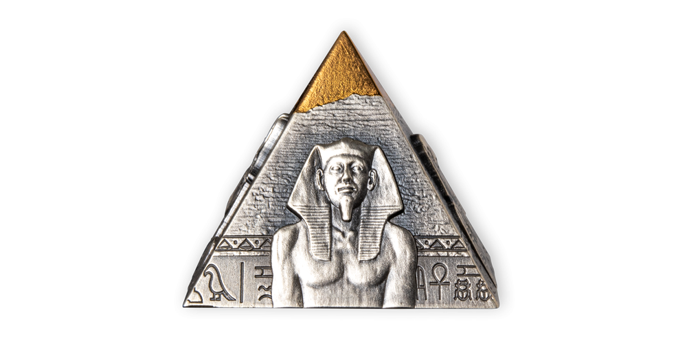 3D Piramide munt - massief zilver met goud verguld 