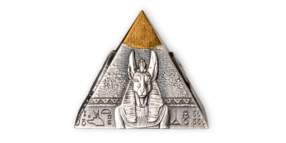 3D Piramide munt - massief zilver met goud verguld 