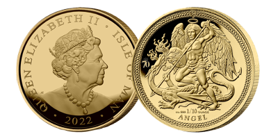 Unicum: 1/10 oz Angel munt 2022 met het portret van Koningin Elizabeth