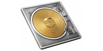 Vinyl platenspeler munt in puur zilver